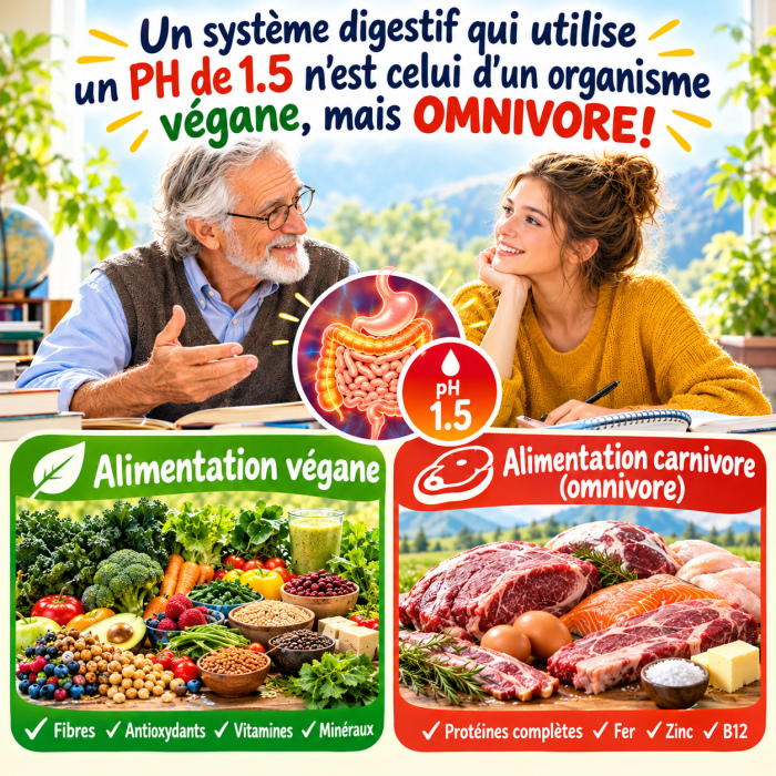 Nous sommes omnivores, mais pourquoi une tel niveau d'acide gastrique ? Certainement pas celui d'un animal végane