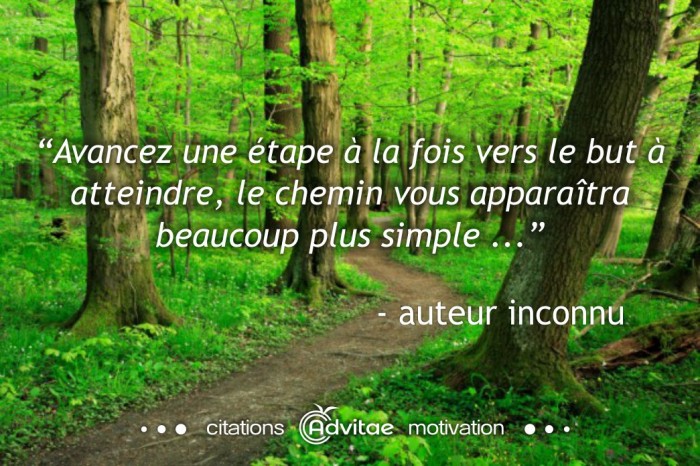 Avancez une tape  la fois vers le but  atteindre, le chemin vous paratra plus simple
